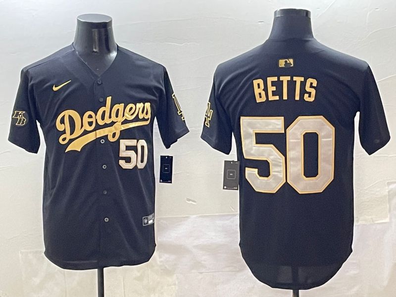 Men Los Angeles Dodgers 50 Betts Black Gold Nike 2025 MLB Jersey style 4264